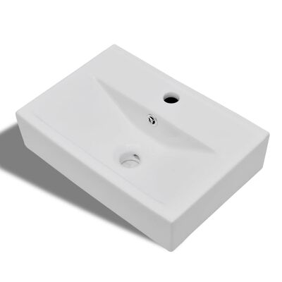 vidaXL Керамична правоъгълна мивка с преливник отвор за смесител бяла