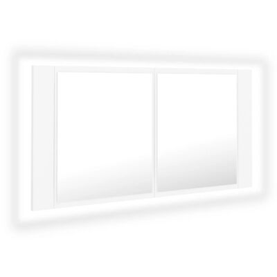 vidaXL Шкаф с LED огледало за баня, бял, 90x12x45 см, акрил