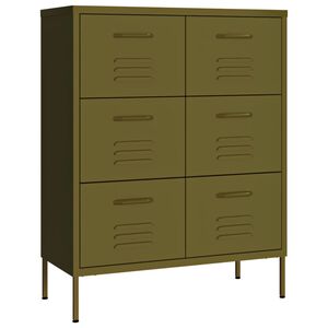 vidaXL Шкаф с чекмеджета, маслиненозелен, 80х35х101,5 см, стомана