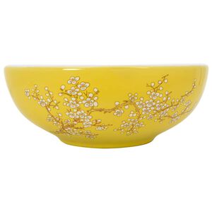 vidaXL Мивка за плот, бяло и жълто, кръгла, &Phi;41x14 см, керамика