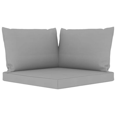 vidaXL Градински 3-местен диван от палети със сиви възглавници бор