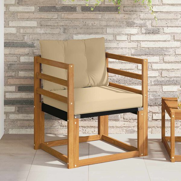 vidaXL Външен диван Солидно акациево дърво и текстилена Естествен