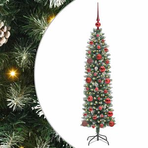 vidaXL Изкуствено Тънко Коледно Дърво Зелен и бял 120 cm
