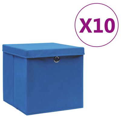 vidaXL Кутии за съхранение с капаци 10 бр 28x28x28 см сини