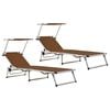 312461 vidaXL Folding Sun Loungers with Roof 2 pcs Aluminium&Textilene Brown