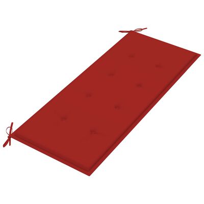 vidaXL Градинска пейка с червена възглавница, 120 см, тик масив