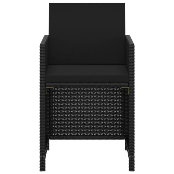 vidaXL Градински комплект от 3 части с възглавници полиратан черен