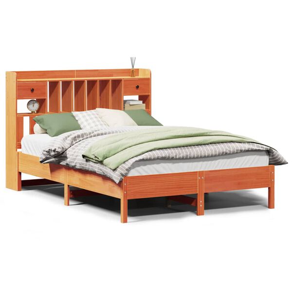 vidaXL Легло с етажерка за книги, без матрак, 140x190 см, бор масив