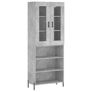 vidaXL Висок шкаф, бетонно сив, 69,5x34x180 см, инженерно дърво