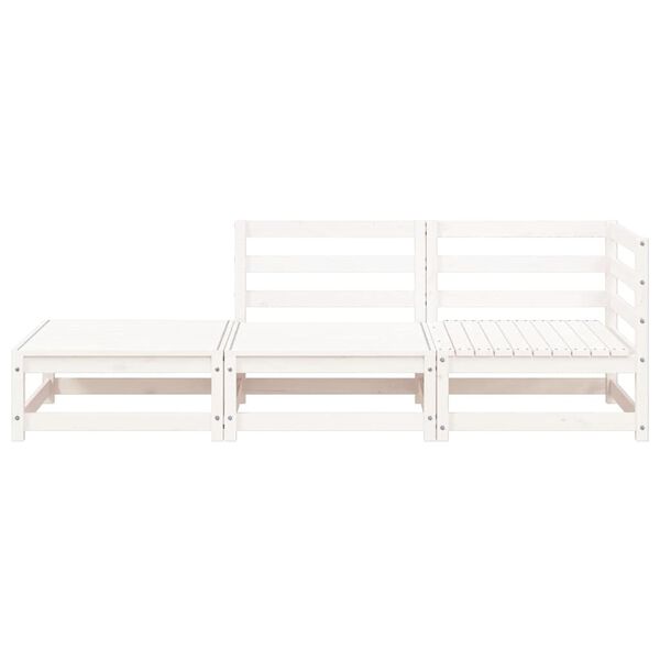 vidaXL Градински диван с табуретка, 2-местен, бял, бор масив