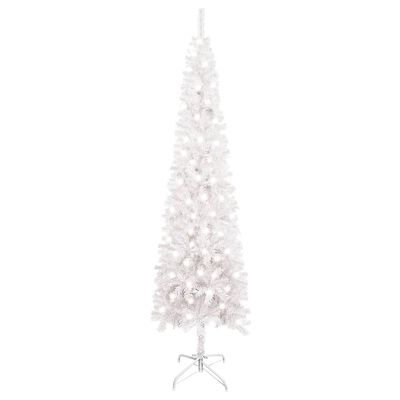 vidaXL Тънка коледна елха с LED, бяла, 180 см