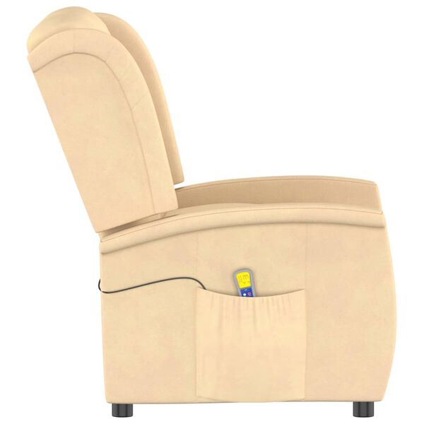 vidaXL 2-местен масажен реклайнер, кремав, микрофибърна тъкан
