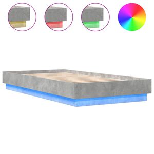 vidaXL Рамка за легло с LED осветление, бетонно сив, 75x190 см