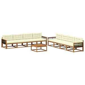 vidaXL Комплект дивани за открито 9 pcs Натурален и Крема