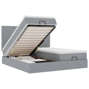 vidaXL Османска легло с матраци и LED, светлосиво, 160x200 см, плат