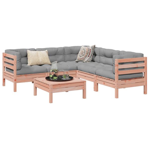 vidaXL Градински комплект с възглавници, 6 части, дугласка ела масив