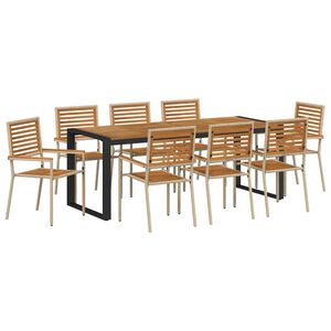 vidaXL Комплект за хранене в градината 9 pcs Бежов и кафяв полиратан