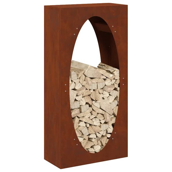 vidaXL Стойка за дърва за огрев 50x23x100 см Патинираща стомана