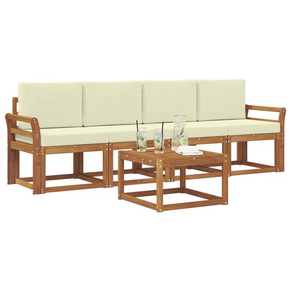 vidaXL Комплект дивани за открито 5 pcs Натурален и Крема