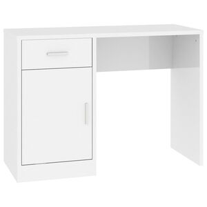 vidaXL Бюро с чекмедже и шкаф бял гланц 100x40x73 см, инженерно дърво