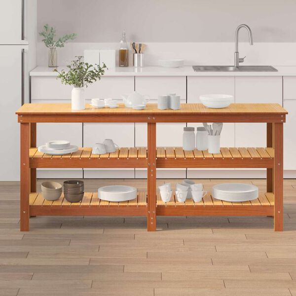 vidaXL Работна маса Кафяво с восъчно покритие 181.5 x 50 x 80 см