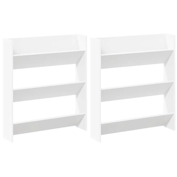 vidaXL Стенни шкафове за обувки, 2 бр, бели, 80x18x90 см, ПДЧ
