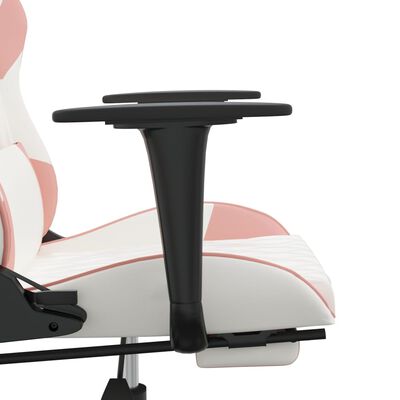vidaXL Масажен гейминг стол с подложка бяло и розово изкуствена кожа