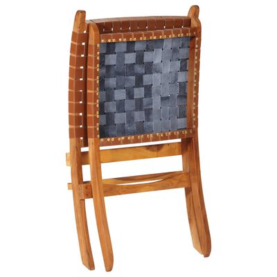 vidaXL Сгъваем релаксиращ стол, кафяв, естествена кожа