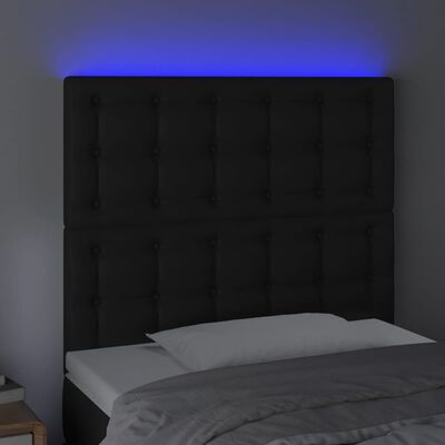 vidaXL LED горна табла за легло,черна,100x5x118/128см, изкуствена кожа
