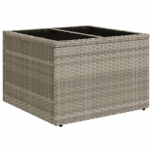 vidaXL Градинска маса стъклен плот светлосива 55x55x37 см полиратан