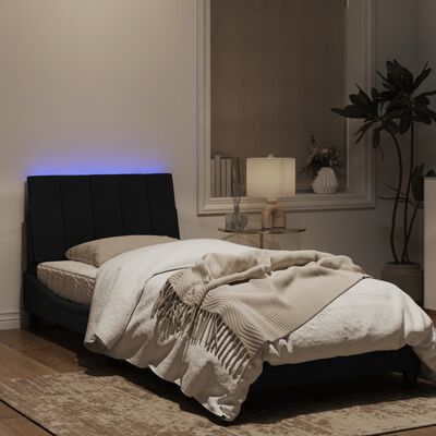 vidaXL Рамка за легло с LED осветление, черна, 90x200 см, кадифе