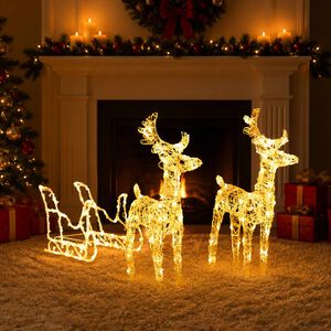 vidaXL Коледна украса елени с шейна, 160 LED, 130 см, акрил