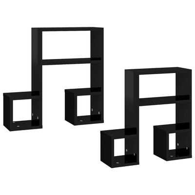 vidaXL Стенни рафтове, 2 бр, черен гланц, 50x15x50 см, ПДЧ