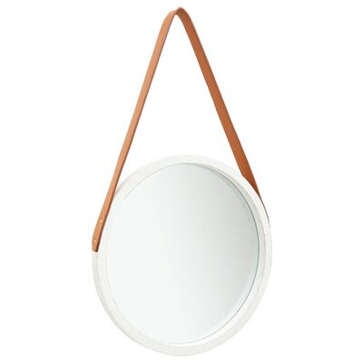 vidaXL Стенно огледало с каишка, 40 см, бяло