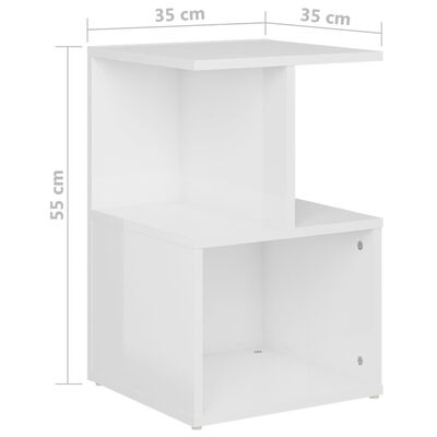 vidaXL Нощно шкафче, бял гланц, 35x35x55 см, ПДЧ