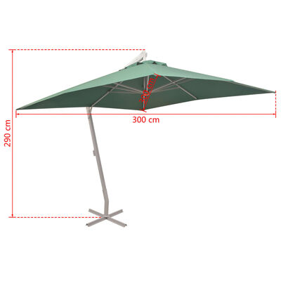 vidaXL Висящ чадър за слънце, 300x300 см, алуминиев прът, зелен