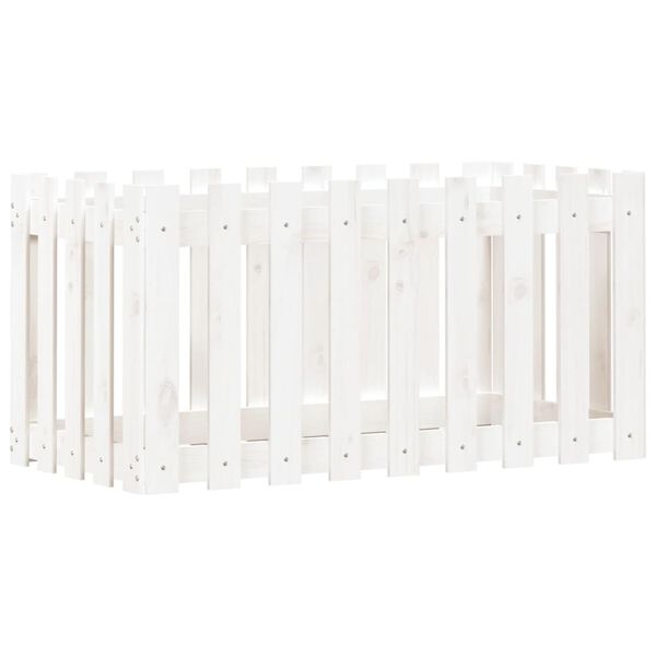 vidaXL Градинска леха с дизайн на ограда бяла 100x50x50 см бор масив
