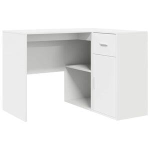 vidaXL Ъглово бюро с чекмедже с рафт с врата Бяло 102 x 88 x 75 см