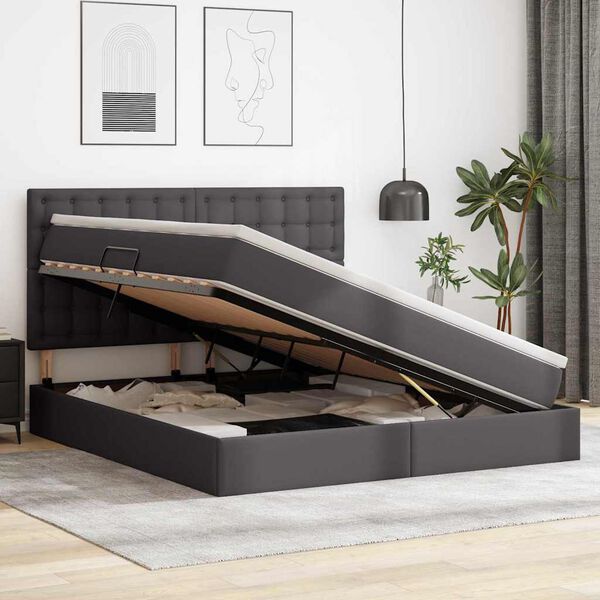 vidaXL Легло с място за съхранение Сив 160 x 200 cm Изкуствена