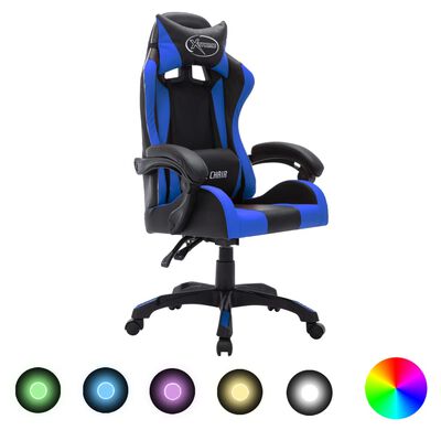 vidaXL Геймърски стол RGB LED осветление синьо/черно изкуствена кожа