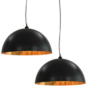 vidaXL Пендели, 2 бр, черно и златисто, полусферични, 50 см, E27