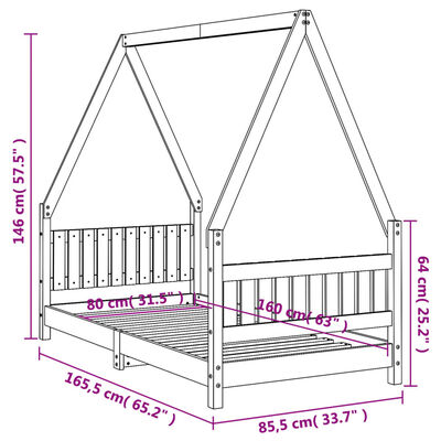 vidaXL Рамка за детско легло 80x160 см масивна борова дървесина