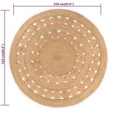 vidaXL Плетен килим с дизайн, от юта, 210 см, кръгъл