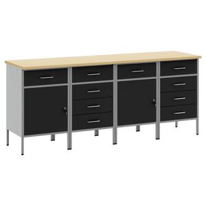 vidaXL Работен кабинет с чекмедже 4 бр. Черен и Сив 200 x 55 x 85 см