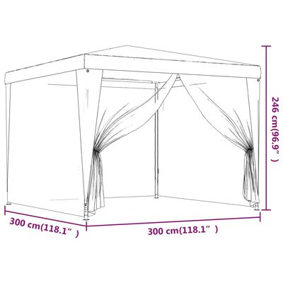vidaXL Парти палатка с 4 мрежести странични стени червена 3x3 м HDPE