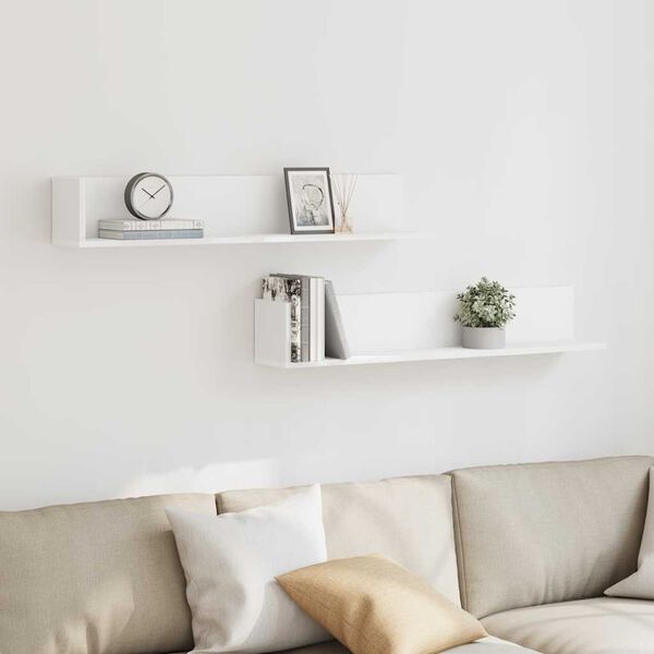 vidaXL Стенни рафтове, 2 бр, бели, 100x16,5x16,5 см, инженерно дърво