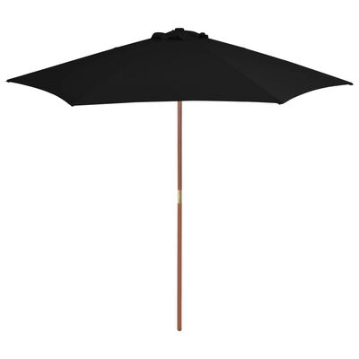 vidaXL Градински чадър с дървен прът, черен, 270 см