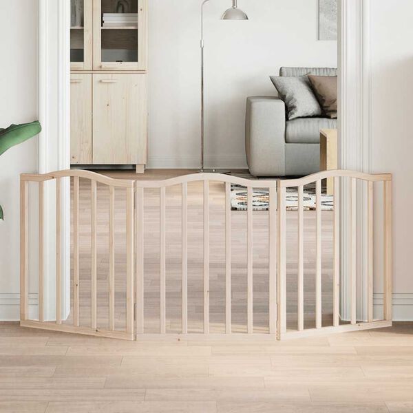 vidaXL Сгъваема преграда за кучета 3 панела 150 см тополово дърво