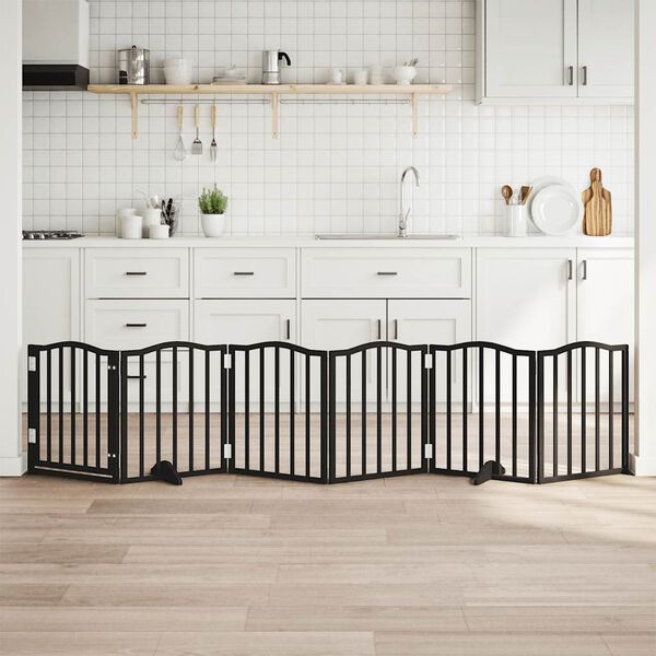 vidaXL Сгъваема преграда за куче с врата 6 панела черна 300 см топола