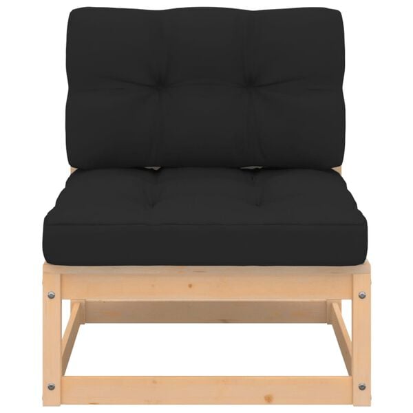 vidaXL Градински среден диван с възглавници борово дърво масив